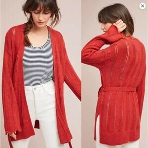 Anthropologie Meadow Rue Orange Boho Crochet Open Cardigan Long Sleeve Large